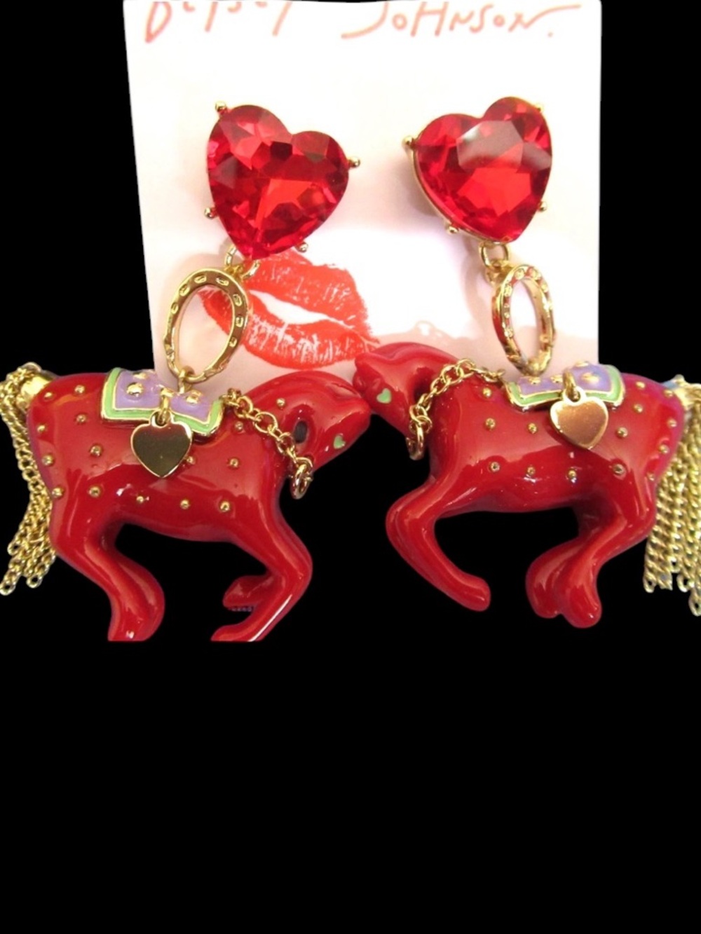 BETSEY JOHNSON Chinese Zodiac Bold Year of the Horse Pendant Earrings NEW NWT - Picture 3 of 7